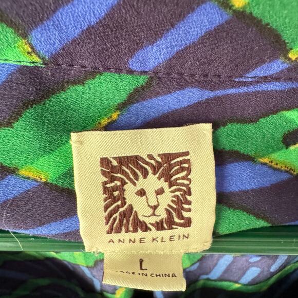 Anne Klein Women’s L Flowy Abstract Print Blouse Button Up Roll Tab Sleeves EUC - Picture 4 of 11